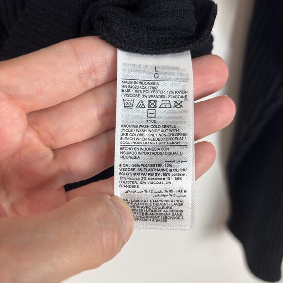 Old Navy Fitted Long-Sleeve Strappy Keyhole Top NEW Large Black Ribbed 745101 - Picture 8 of 9